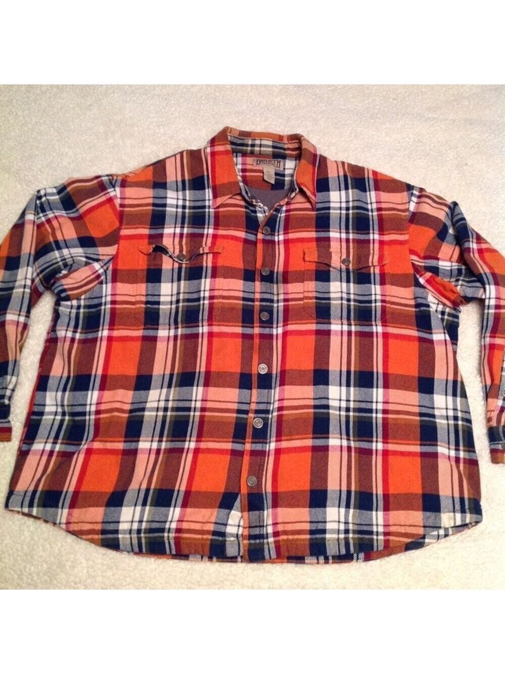 Duluth Shirt Men's Size 2XL Orange Plaid Fleece lined Shirt Jacket